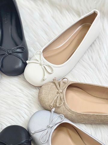 Giày Búp Bê Nơ Nhí Mũi Tròn Da Mềm Mại Merly 1636 Nâu Jean Vintage, Giày Búp Bê Big Size 35-43 Chuẩn Form, Phiên Bản Cải Tiến Của Giày Búp Bê Nơ 1038