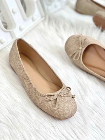 Giày Búp Bê Nơ Nhí Mũi Tròn Da Mềm Mại Merly 1636 Nâu Jean Vintage, Giày Búp Bê Big Size 35-43 Chuẩn Form, Phiên Bản Cải Tiến Của Giày Búp Bê Nơ 1038