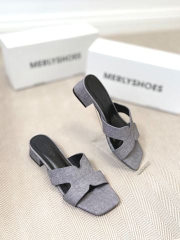 Guốc Nữ Chữ H Đế Thấp 3cm Merly 1637 Xám Jean Vintage Êm Ái, Dép Nữ Bigsize 35-43, Dép Quai Ngang Nữ