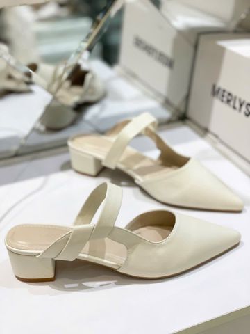 Guốc Sục Nữ Merly 1647 Trắng Ivory Bigsize 35-43, Giày Sục Nữ Mũi Nhọn Đế Vuông 3cm 1647 Đen, Sandal Bít Mũi, Giày Mule, Giày Búp Bê, Giày Công Sở Nữ