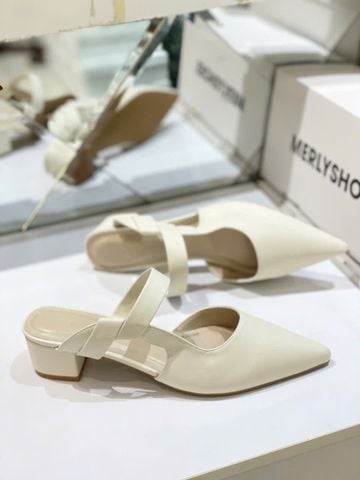 Guốc Sục Nữ Merly 1647 Trắng Ivory Bigsize 35-43, Giày Sục Nữ Mũi Nhọn Đế Vuông 3cm 1647 Đen, Sandal Bít Mũi, Giày Mule, Giày Búp Bê, Giày Công Sở Nữ