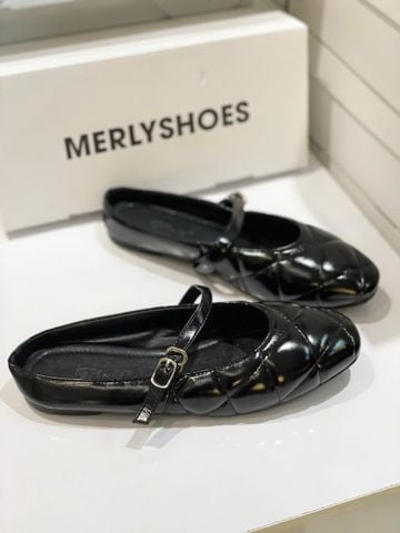 Giày Sục Nữ Bệt Merly 1584 Đen Huyền, Giày Búp Bê Quai Ngang Mũi Vuông Chần Chỉ Trám Merly 1584 Đen, Giày Bệt Nữ Bít Mũi Đế Cao Su Chống Trơn, Giày Dép Nữ Big Size