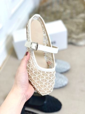 Giày Dép Sục Nữ Ren Lưới Merly 1639 Kem, Dép Sục Hè Thoáng Chân Nữ Tính, Dép Sục Big Size 35-43, Giày Búp Bê Nữ
