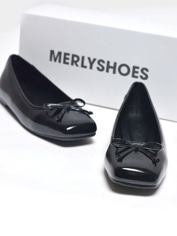 Giày Búp Bê Nơ Xinh Merly 1702 Đen Huyền Bigsize 35-43, Giày Búp Bê Mũi Vuông, Giày Bệt Nữ, Giày Công Sở Nữ Bệt Êm Chân