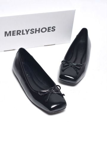 Giày Búp Bê Nơ Xinh Merly 1702 Đen Huyền Bigsize 35-43, Giày Búp Bê Mũi Vuông, Giày Bệt Nữ, Giày Công Sở Nữ Bệt Êm Chân