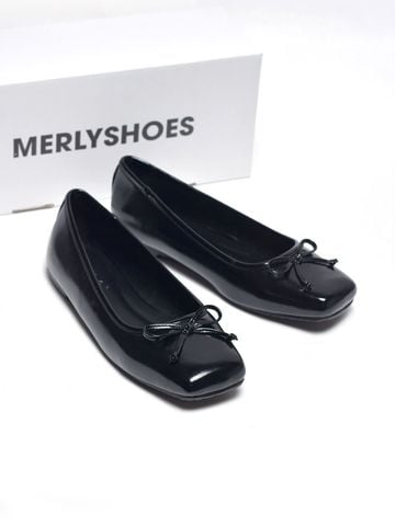 Giày Búp Bê Nơ Xinh Merly 1702 Đen Huyền Bigsize 35-43, Giày Búp Bê Mũi Vuông, Giày Bệt Nữ, Giày Công Sở Nữ Bệt Êm Chân