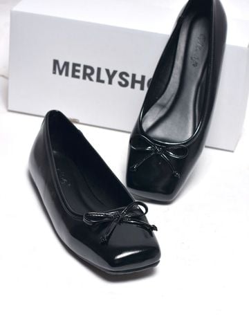 Giày Búp Bê Nơ Xinh Merly 1702 Đen Huyền Bigsize 35-43, Giày Búp Bê Mũi Vuông, Giày Bệt Nữ, Giày Công Sở Nữ Bệt Êm Chân