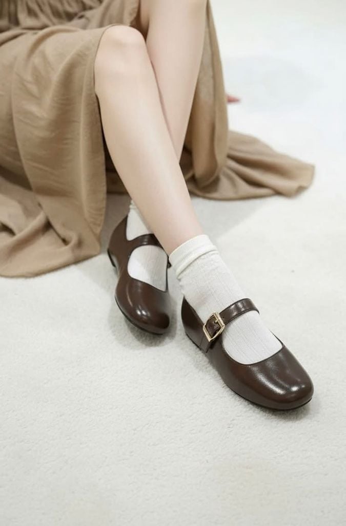[PHOM TO] Giày Búp Bê Quai Ngang Mary Jane Bệt Merly 1629 Nâu Cocoa Bigsize 35-43, Giày Búp Bê Nữ, Giày Bệt Nữ
