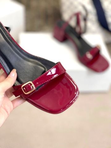 [NEW 35-43] Sandal Cao Gót Đế Vuông 5cm Quai Ngang Mảnh Khóa Merly 1640 Đỏ Bóng Bigsize 35-43, Giày Cao Gót Mặc Áo Dài