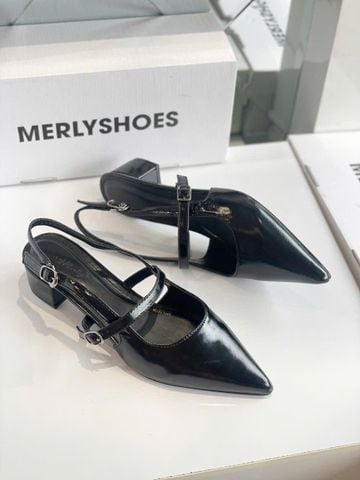 Giày Bít Mũi Nữ Đế Vuông 3cm Merly 1668 Đen Onyx Bigsize 35-43, Giày Xăng Đan Bít Mũi, Giày Công Sở Nữ, Giày Cao Gót Đế Vuông, Giày Slingback, Giày Bít Mũi Đế Thấp, Giày Bít Mũi Hở Gót