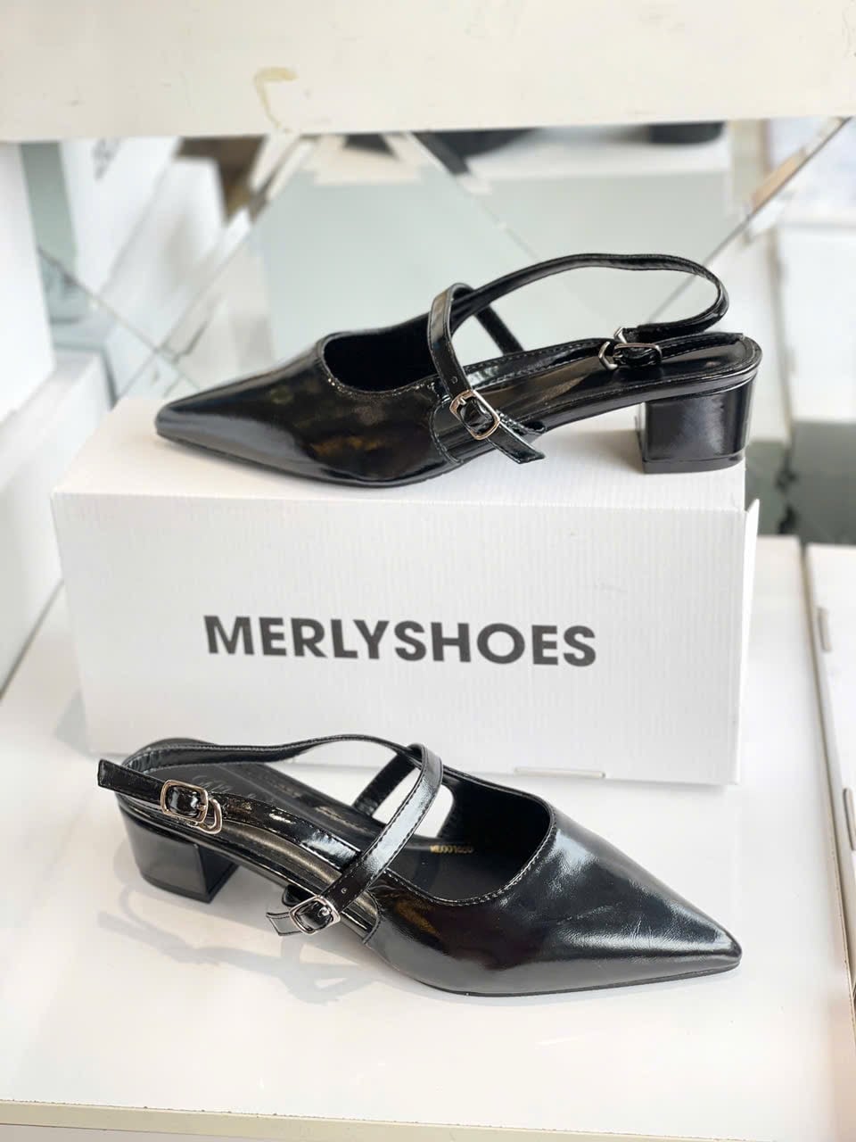 Giày Bít Mũi Nữ Đế Vuông 3cm Merly 1668 Đen Onyx Bigsize 35-43, Giày Xăng Đan Bít Mũi, Giày Công Sở Nữ, Giày Cao Gót Đế Vuông, Giày Slingback, Giày Bít Mũi Đế Thấp, Giày Bít Mũi Hở Gót