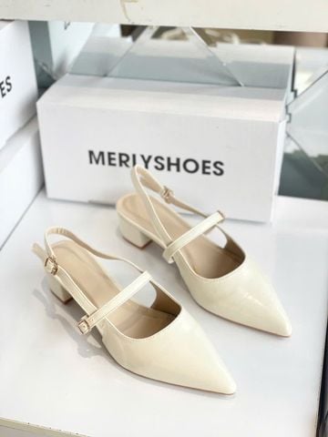 Giày Mũi Nhọn Nữ Đế Vuông 3cm Merly 1668 Kem Sứ Bigsize 35-43, Giày Xăng Đan Bít Mũi,  Giày Công Sở Nữ, Giày Cao Gót Đế Vuông, Giày Slingback, Giày Bít Mũi Đế Thấp, Giày Bít Mũi Hở Gót