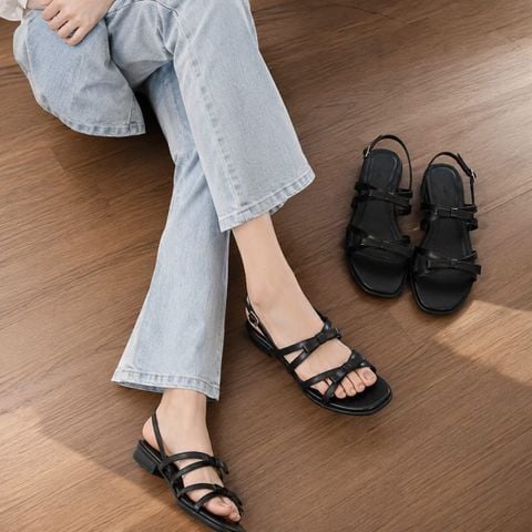 Giày Xăng Đan Nữ Gót Thấp 2cm Dây Mảnh Đính Nơ Merly 1672 Đen Huyền, Sandal Dây, Sandal Bệt, Sandal Nơ Xinh, Sandal Tiểu Thư, Sandal Hè 2026, Sandal Big Size 35-43
