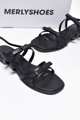 Giày Xăng Đan Nữ Gót Thấp 2cm Dây Mảnh Đính Nơ Merly 1672 Đen Huyền, Sandal Dây, Sandal Bệt, Sandal Nơ Xinh, Sandal Tiểu Thư, Sandal Hè 2026, Sandal Big Size 35-43