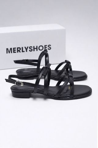 Giày Xăng Đan Nữ Gót Thấp 2cm Dây Mảnh Đính Nơ Merly 1672 Đen Huyền, Sandal Dây, Sandal Bệt, Sandal Nơ Xinh, Sandal Tiểu Thư, Sandal Hè 2026, Sandal Big Size 35-43