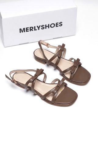 Giày Xăng Đan Nữ Gót Thấp 2cm Dây Mảnh Đính Nơ Merly 1672 Nâu Cocoa, Sandal Dây, Sandal Bệt, Sandal Nơ Xinh, Sandal Tiểu Thư, Sandal Hè 2026, Sandal Big Size 35-43