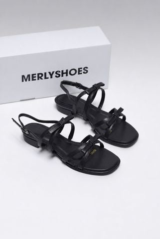 Giày Xăng Đan Nữ Gót Thấp 2cm Dây Mảnh Đính Nơ Merly 1672 Đen Huyền, Sandal Dây, Sandal Bệt, Sandal Nơ Xinh, Sandal Tiểu Thư, Sandal Hè 2026, Sandal Big Size 35-43