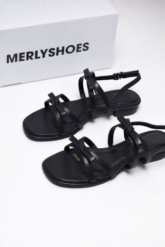 Giày Xăng Đan Nữ Gót Thấp 2cm Dây Mảnh Đính Nơ Merly 1672 Đen Huyền, Sandal Dây, Sandal Bệt, Sandal Nơ Xinh, Sandal Tiểu Thư, Sandal Hè 2026, Sandal Big Size 35-43
