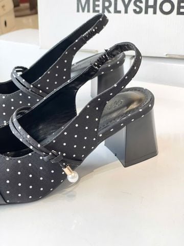 Giày Búp Bê Cao Gót Có Quai Ngang Đế Vuông 5cm Phong Cách Tiểu Thư Merly 1588 Đen Chấm Bi, Giày Nữ Công Sở, Giày Mary Jane, Giày Cao Gót Big Size, Giày Slingback, Giày Chấm Bi