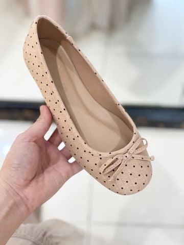 [New Arrivals] Giày Búp Bê Nơ Chấm Bi Kem Nâu Merly 1636, Giày Búp Bê Chấm Bi, Giày Búp Bê Mũi Tròn, Giày Bệt Xinh, Giày Bệt Nữ, Giày Búp Bê Big Size