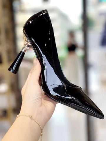 Giày Cao Gót Đen Mũi Nhọn Da Bóng Gót 7cm Bigsize 35 tới 41 42 43