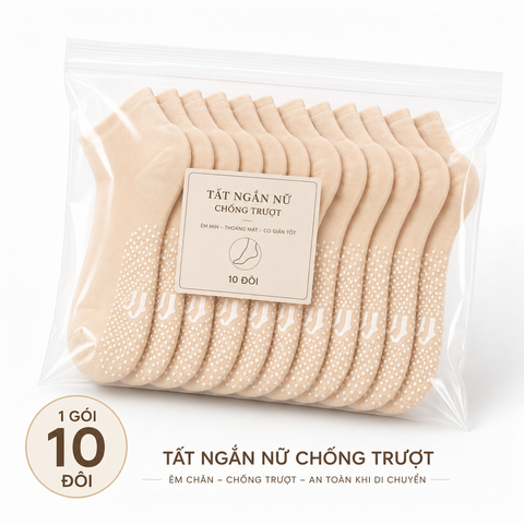 Combo 10 Đôi Tất Vớ Ngắn Nữ Xuyên Thấu Chống Trượt Đế Silicon, Vớ Cổ Ngắn Mỏng Nhẹ Merly