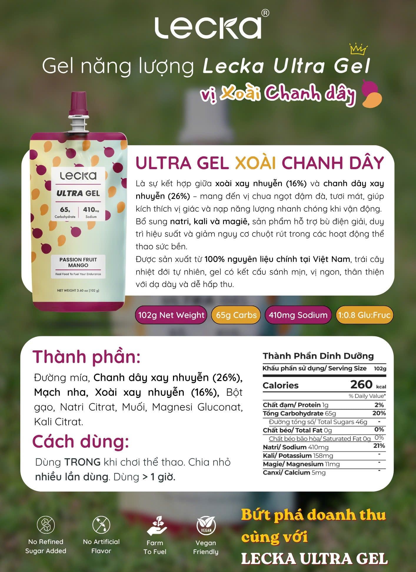  Ultra Gel Lecka vị Xoài Chanh Dây 102g 