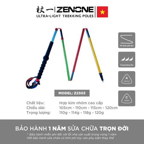  Gậy leo núi chạy trail siêu nhẹ bền chắc Zenone Z2303 hợp kim nhôm cao cấp 