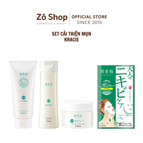 Set trị mụn, cải thiện sẹo mụn, dưỡng trắng - Kracie Hadabisei Adult Acne Countermeasure Medicated White