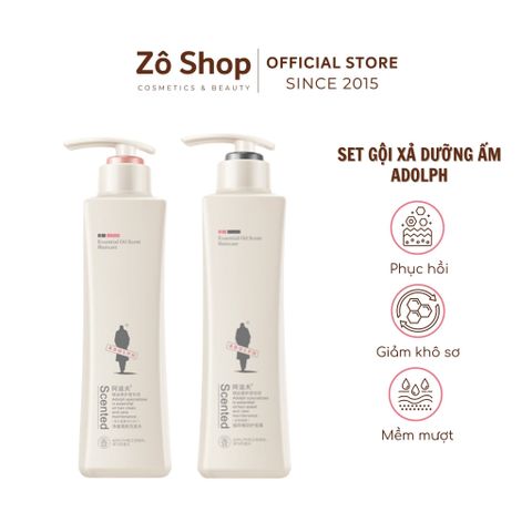Set gội xả dưỡng ẩm phục hồi tóc hương tinh dầu nước hoa Adolph Essential Oil Scented (Nourish & Repair)