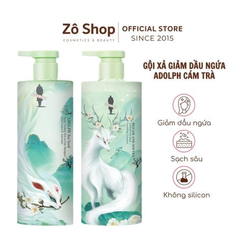 Set gội xả cám trà giảm dầu ngứa Adolph Tea Seed Scalp Cooling (Oil Control & Anti-Itch) 500ml