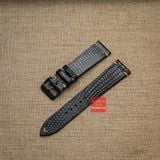 Dây đồng hồ da kì đà ĐEN, da thật, may thủ công handmade  kèm khóa, size 18mm - 19mm - 20mm - 21mm - 22mm
