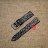 Dây đồng hồ da kì đà ĐEN, da thật, may thủ công handmade  kèm khóa, size 18mm - 19mm - 20mm - 21mm - 22mm