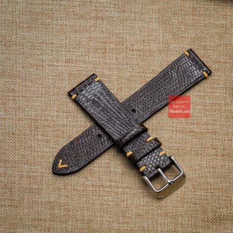 Dây đồng hồ da kì đà Nâu, da thật, may thủ công handmade  kèm khóa, size 18mm - 19mm - 20mm - 21mm - 22mm