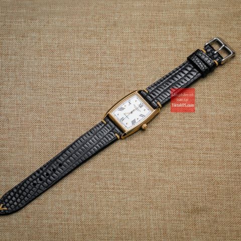 Dây đồng hồ da kì đà ĐEN, da thật, may thủ công handmade  kèm khóa, size 18mm - 19mm - 20mm - 21mm - 22mm