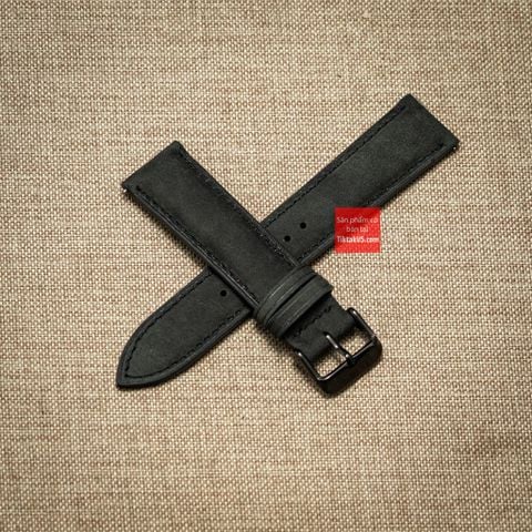 Dây đồng hồ da bò thật - da bò sáp loang màu xám đen kèm khóa, đủ size 18mm-19mm-20mm-21mm-22mm