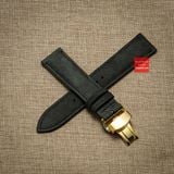 Dây đồng hồ da bò thật - da bò sáp loang màu xám đen kèm khóa, đủ size 18mm-19mm-20mm-21mm-22mm