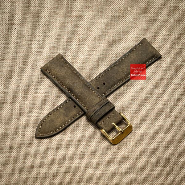Dây đồng hồ da bò thật - da bò sáp loang màu nâu nhạt kèm khóa, đủ size 18mm-19mm-20mm-21mm-22mm