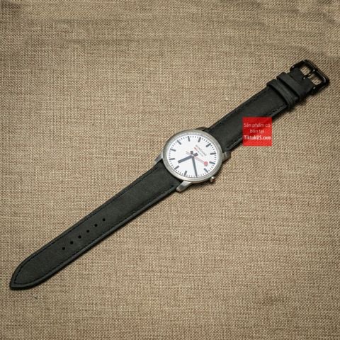 Dây đồng hồ da bò thật - da bò sáp loang màu xám đen kèm khóa, đủ size 18mm-19mm-20mm-21mm-22mm