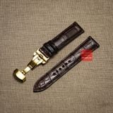 Dây đồng hồ da cá sấu thật màu NÂU may thủ công kèm khóa, size 18mm-19mm-20mm-21mm-22mm