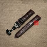 Dây đồng hồ da cá sấu thật màu NÂU may thủ công kèm khóa, size 18mm-19mm-20mm-21mm-22mm