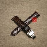 Dây đồng hồ da cá sấu thật màu NÂU may thủ công kèm khóa, size 18mm-19mm-20mm-21mm-22mm