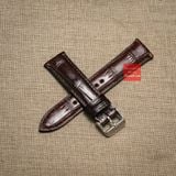 Dây đồng hồ da cá sấu thật màu NÂU may thủ công kèm khóa, size 18mm-19mm-20mm-21mm-22mm