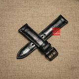 Dây đồng hồ da cá sấu thật màu ĐEN may thủ công kèm khóa, size 18mm - 19mm - 20mm - 21mm - 22mm