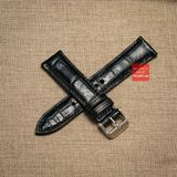 Dây đồng hồ da cá sấu thật màu ĐEN may thủ công kèm khóa, size 18mm - 19mm - 20mm - 21mm - 22mm