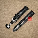 Dây đồng hồ da cá sấu thật màu ĐEN may thủ công kèm khóa, size 18mm - 19mm - 20mm - 21mm - 22mm