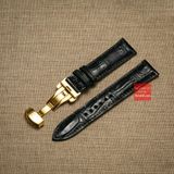 Dây đồng hồ da cá sấu thật màu ĐEN may thủ công kèm khóa, size 18mm - 19mm - 20mm - 21mm - 22mm