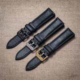 Dây đồng hồ da bò thật, da thảo mộc Pueblo màu ĐEN may thủ công handmade size 18-19-20-21-22mm