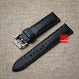 Dây đồng hồ da bò thật, da thảo mộc Pueblo màu ĐEN may thủ công handmade size 18-19-20-21-22mm