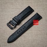 Dây đồng hồ da bò thật, da thảo mộc Pueblo màu ĐEN may thủ công handmade size 18-19-20-21-22mm